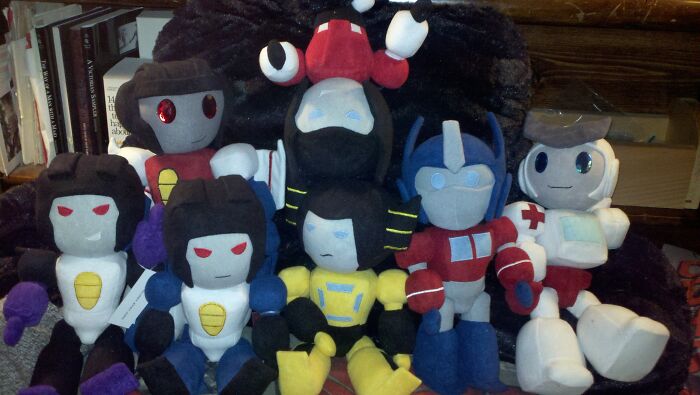 A Few Of My Transformer Plushies - Star, Swipe, Warp, Tc, Sunny, Op, And The Hatchet