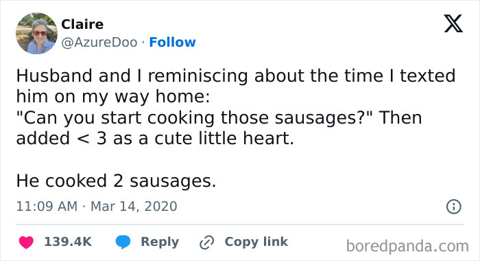"Funny engineering meme about a text misunderstanding with sausages and a heart symbol."