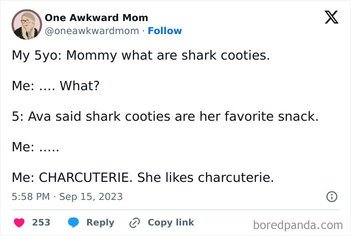 Tweet from a parent sharing a funny misheard phrase by their child, highlighting humor in parenting sanity.