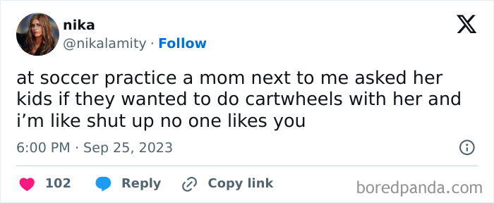 Tweet from a parent sharing a funny moment at soccer practice, showcasing humor in everyday parenting sanity.
