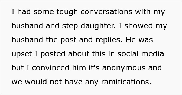 Text from woman discussing tough conversations with husband and stepdaughter after refusing to sacrifice her life for a baby. Text from woman discussing tough conversations with husband and stepdaughter after refusing to sacrifice her life for a baby.