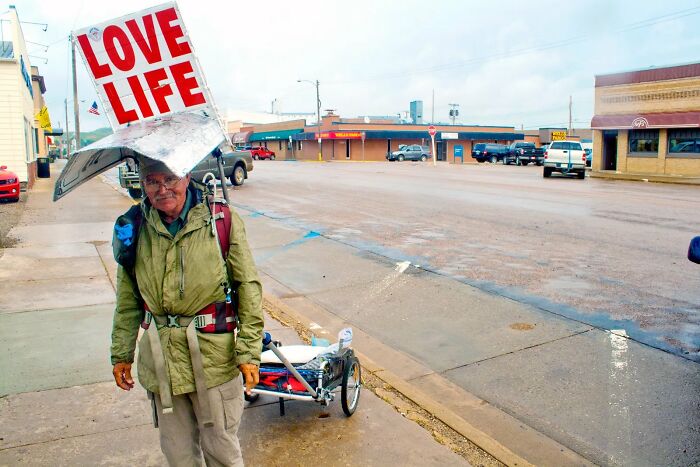 When Steve Fugate Lost His Two Children, He Hiked Across The United States For Over 12 Years With A Sign That Said "Love Life" To Remind People That They Can Always Overcome Life's Hardships, With The Right Mindset And To Never Give Up