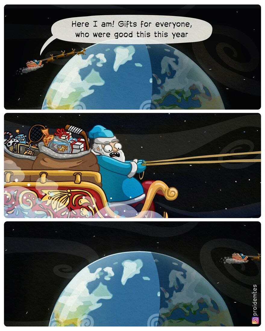 Santa flies over the Earth without stopping