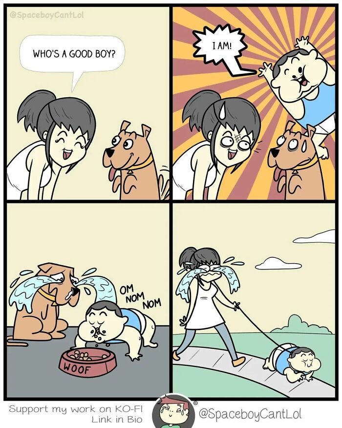 Comic by SpaceboyCantLOL showing a dog and unexpected dark ending with hilarious comic twist.
