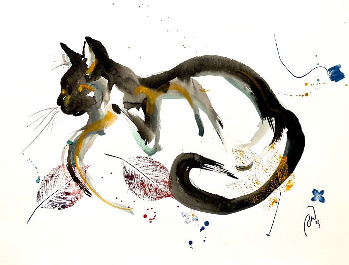 Minimalist Cat With Pressed Leaf