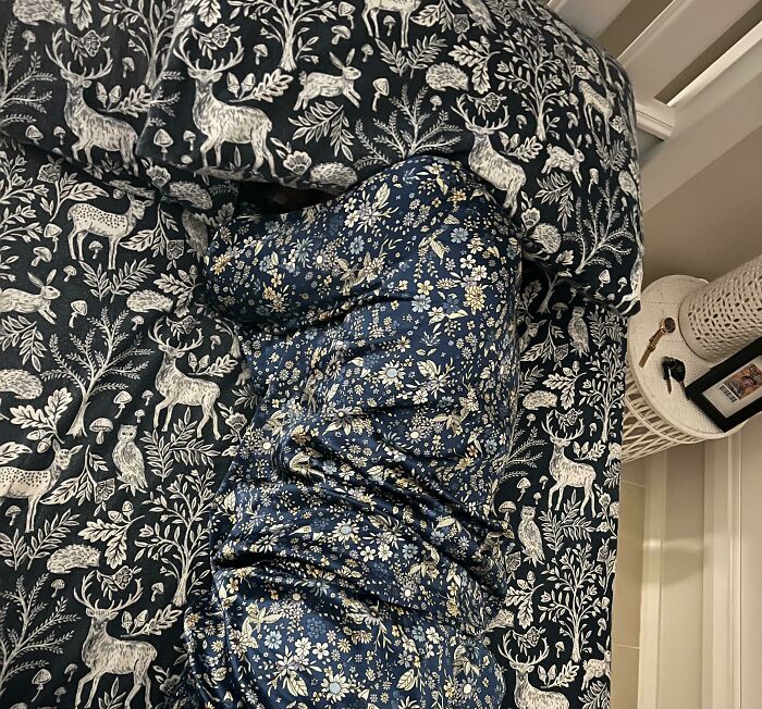 My Girlfriend's Pajamas Camouflage (Sort Of) With The Bed Sheets
