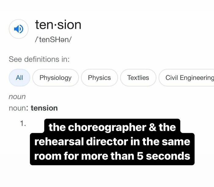 Tension meme showing dance rehearsal with choreographer and director, highlighting their dynamic.