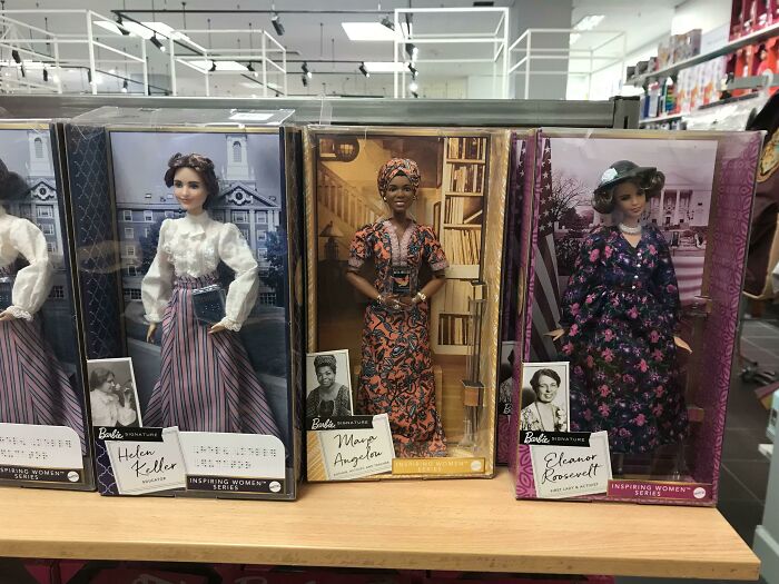Helen Keller, Maya Angelou, And Eleanor Roosevelt Barbies. There’s Braille On The Helen Keller Box