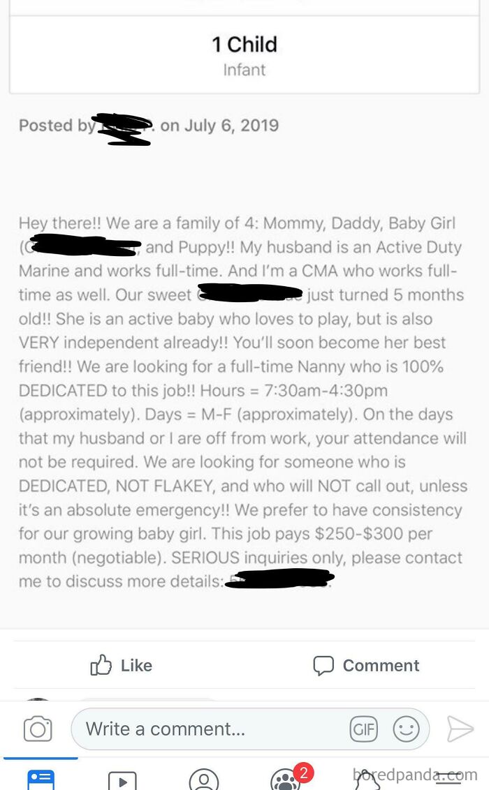 Crazy Mom On Facebook Only Wants To Pay $300 A Month For Full Time Baby Sitter