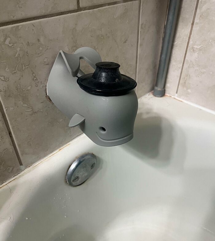 Not The Usual Perfect Fit. Baby-Proofed The Bath Tub And Our Drain Plug Turned Into A Perfect Top Hat