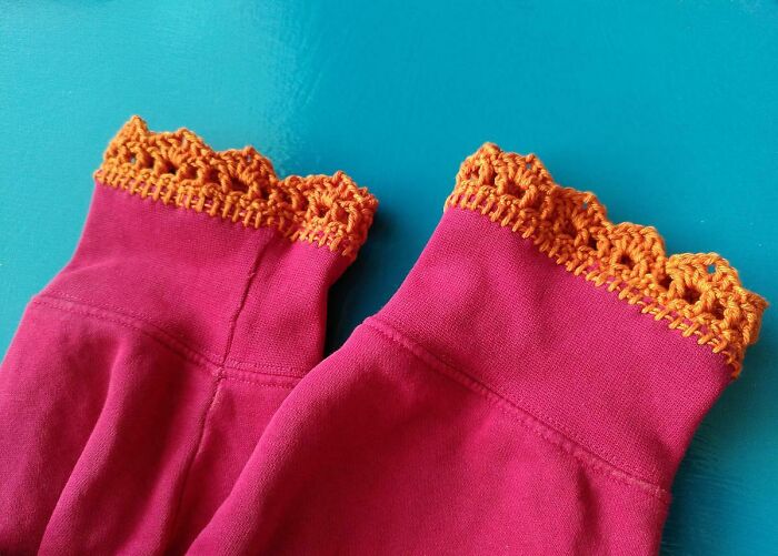 Fixed The Cuffs Of A Hoodie With Hand Sewing And Crochet