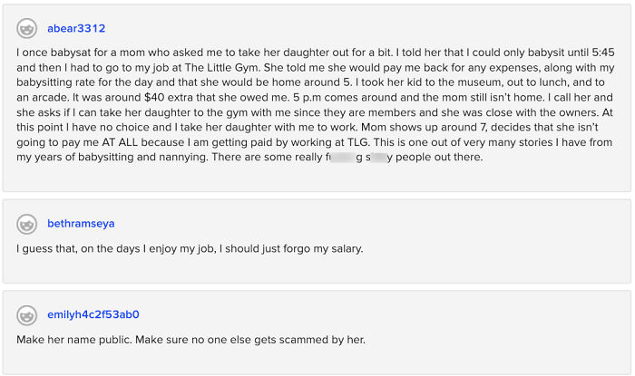 Another Mom Refusing To Pay For Babysitting, People Can Sure Be Mean Sometimes