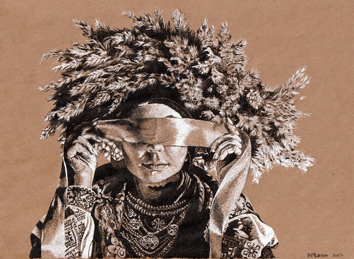 Dot Drawing Of A Cossack Woman