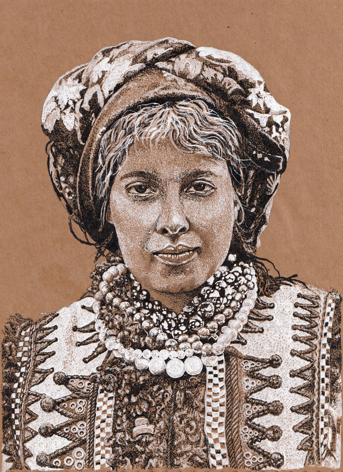 Dot Drawing Of A Cossack Woman