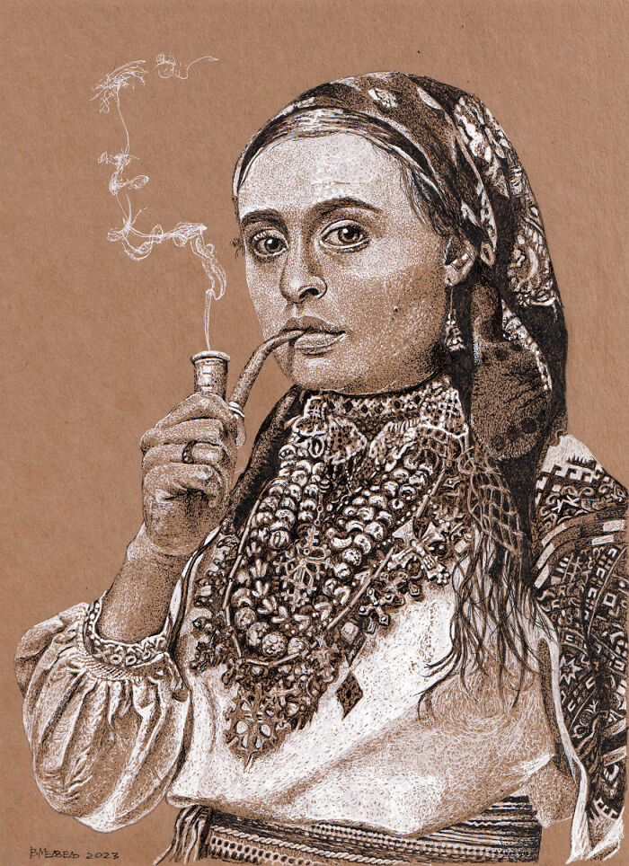 Dot Drawing Of A Cossack Woman