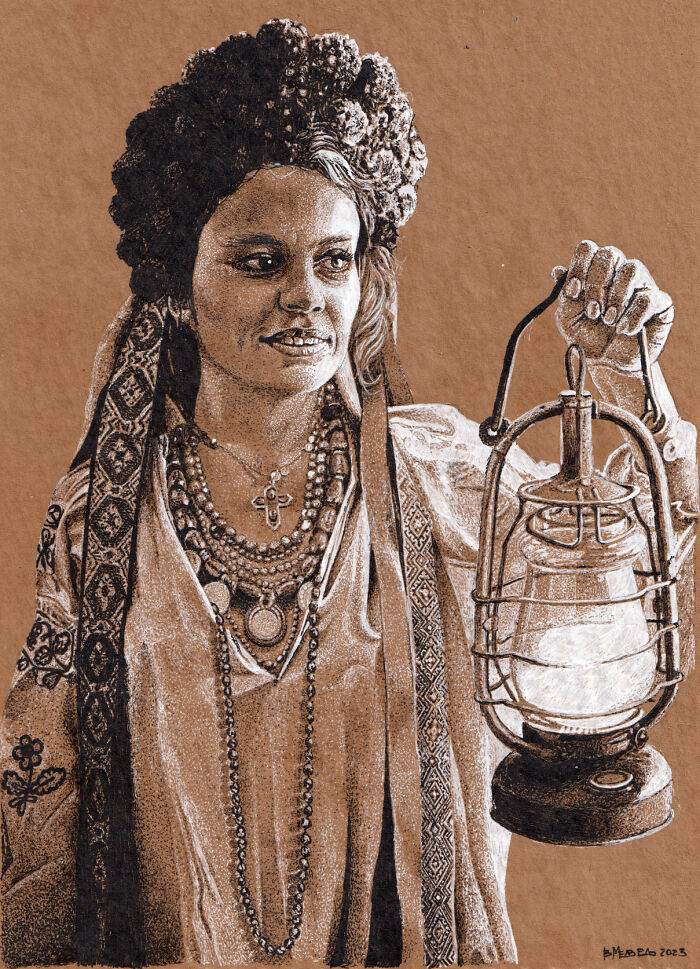 Dot Drawing Of A Cossack Woman