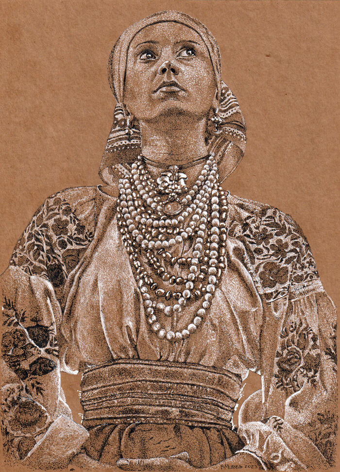 Dot Drawing Of A Cossack Woman