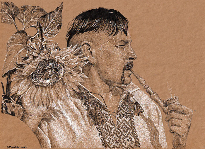 Dot Drawing Of A Cossack Man