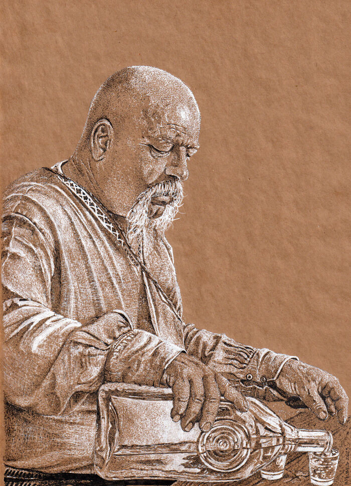 Dot Drawing Of A Cossack Man Pouring A Drink