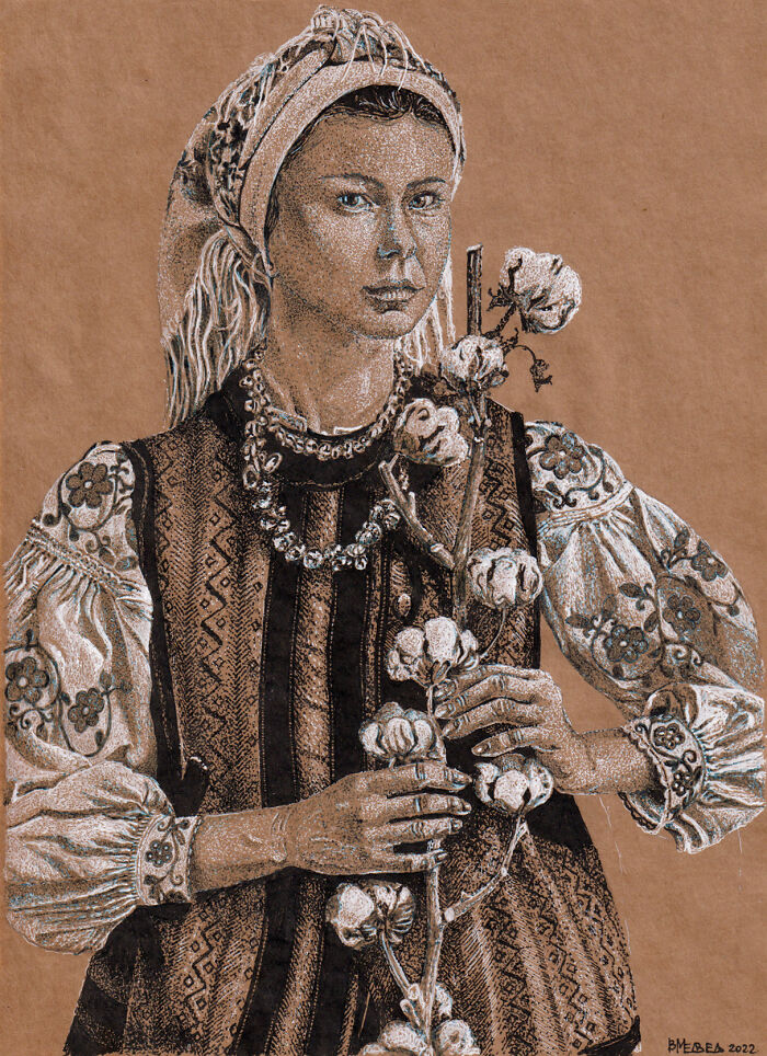 Dot Drawing Of A Cossack Woman