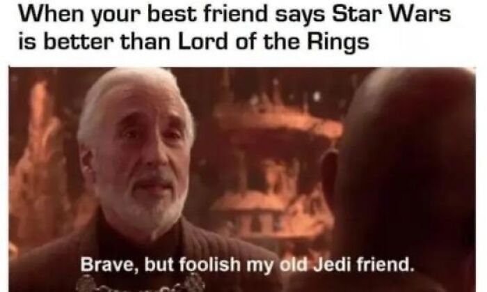Meme comparing Star Wars and Lord of the Rings, featuring an iconic movie scene.