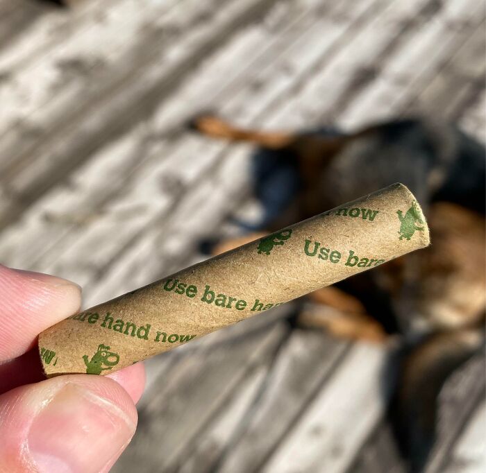 The Core Of This Dog Poo Bag Roll Says “Use Bare Hands Now”