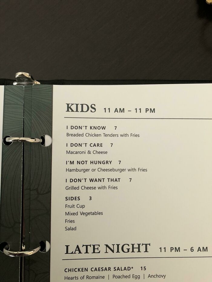 This Kids Menu At The Hotel I’m Staying At
