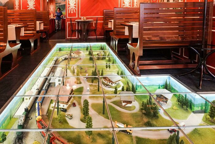 Floor Of My Hotel Dining Room In Lausanne Is A Working Train Model