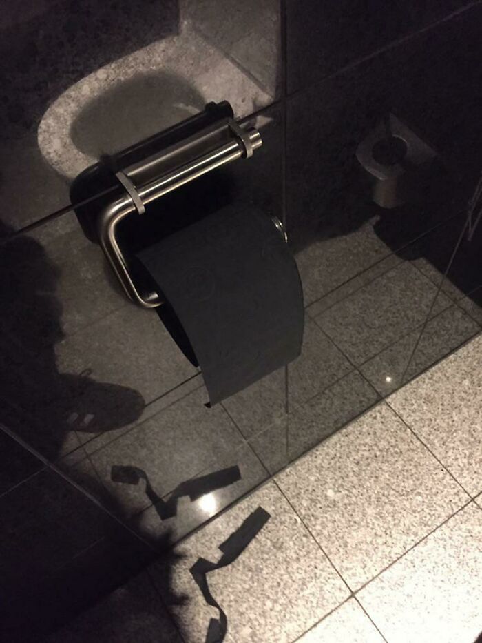 This Public Restroom At A Hotel Has Black Toilet Paper