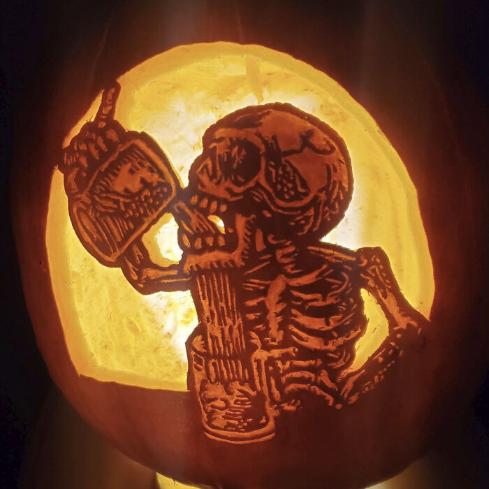 "Skeleton Drinking" - Me, Pumpkin, 2022
