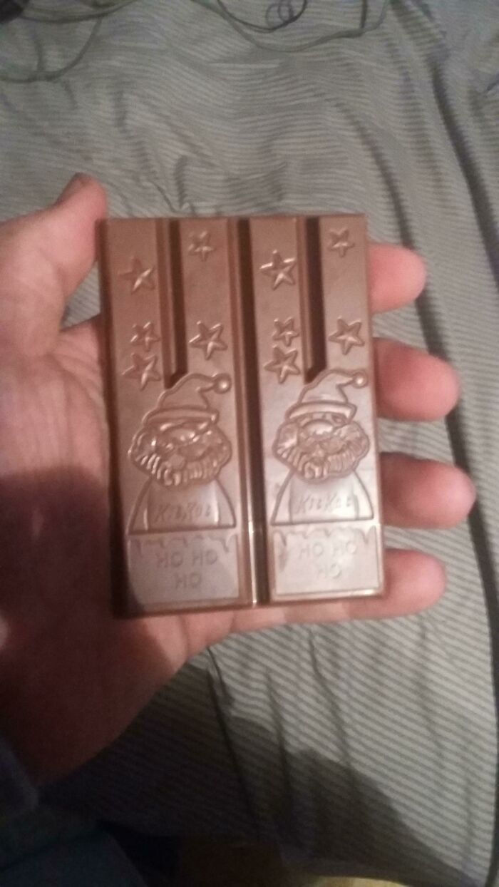These Christmas Kit Kats. The Design Doesn't Let You Break Them, I Had To Eat Them Like A Neanderthal