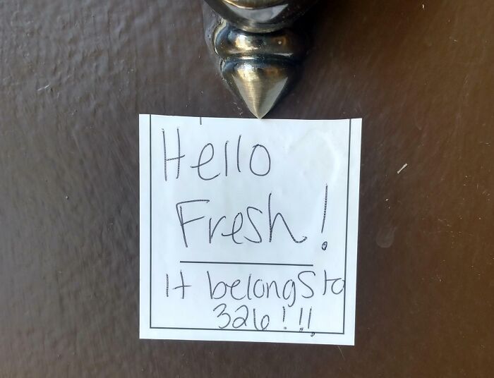 My Girlfriend And I Order Hello Fresh Weekly. This Time, It Wasn't Delivered. Our Neighbor Across From Us Stole Our Package And Left A Note On Their Door To Cover It Up