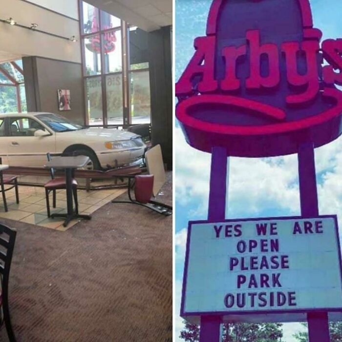 A Few Days Ago A Car Drove Through An Arby's. This Was Their Sign Today