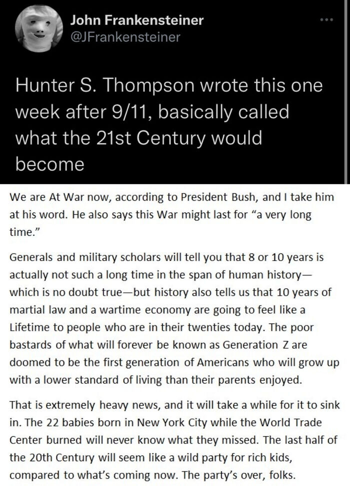 Hunter S. Thompson One Week After 9/11