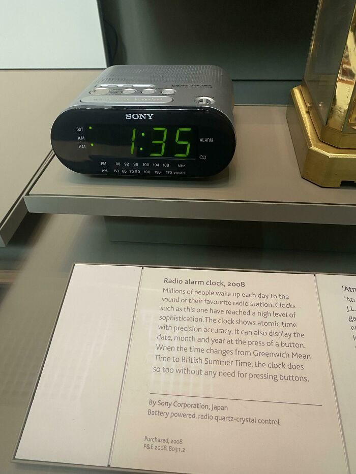 Sony radio alarm clock from 2008 displayed on a shelf, illustrating gadgets that evoke nostalgia and aging themes.
