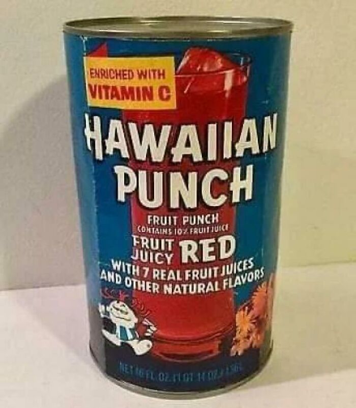 Vintage Hawaiian Punch can with retro design, a painfully funny reminder of people getting old faster than expected.