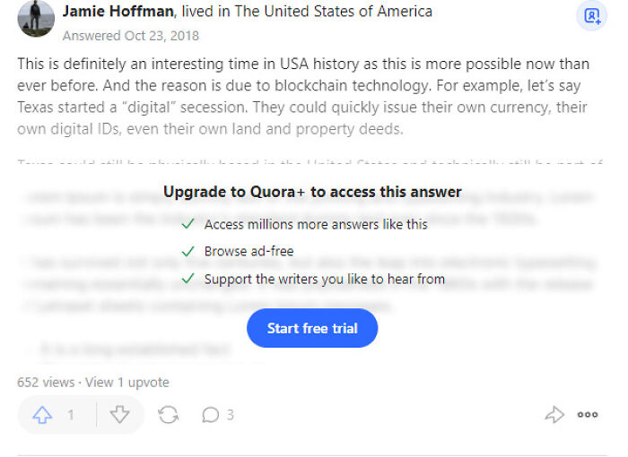 Quora Has Some Balls To Think I'd Pay For Their Trash Premium Just To Read One Person's Answer