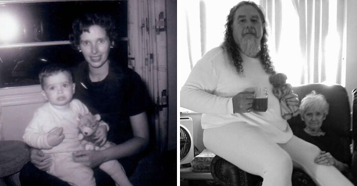 Same Mom, Same Me, Same Teddy Bear Some 55 Years Apart