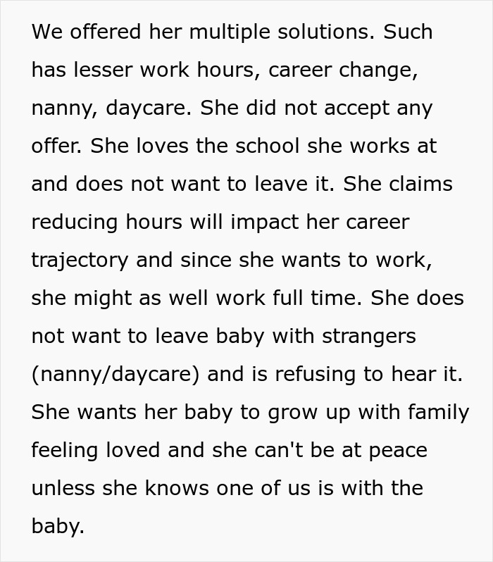 Woman refusing to sacrifice her life for a baby, prioritizing career and family care over daycare or nanny options. Woman refusing to sacrifice her life for a baby, prioritizing career and family care over daycare or nanny options.
