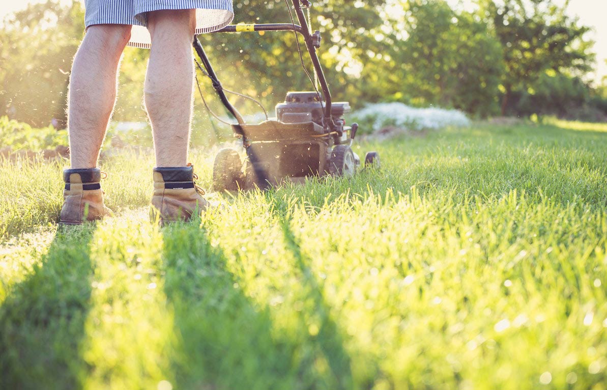 A person mowing the lawn
