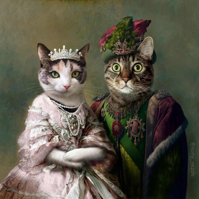 A classical painting of two cats by Galina Bugaevskaya