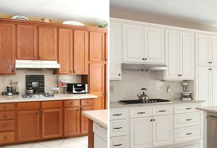 Before and after kitchen wooden cabinets refresh
