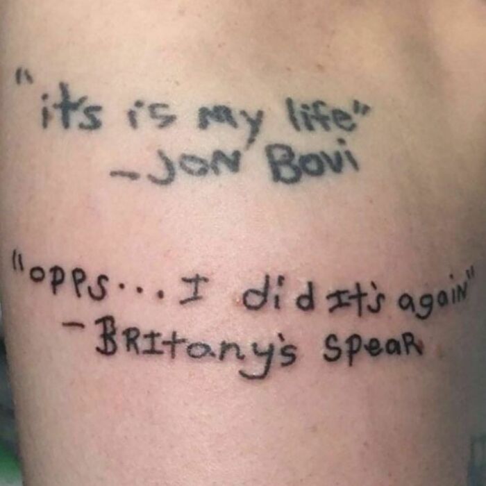 Tattoo with spelling errors, showcasing epic failures and lessons in ink.