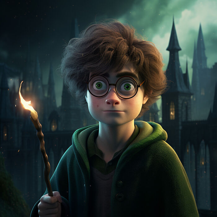Harry Potter in the animation style of DreamWorks
