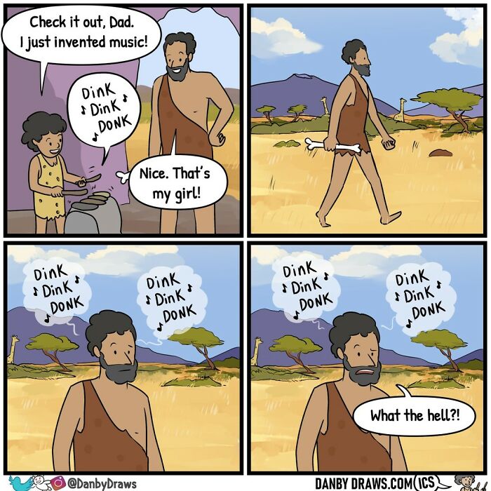 Funny comic about cavegirl inventing music