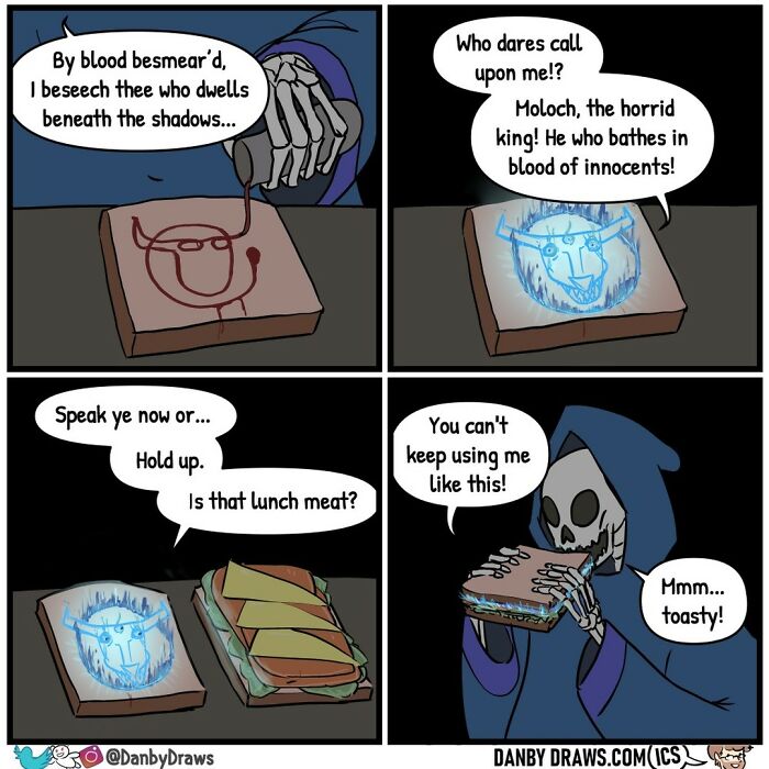 Funny comic about summoning a demon on a sandwich bread to eat