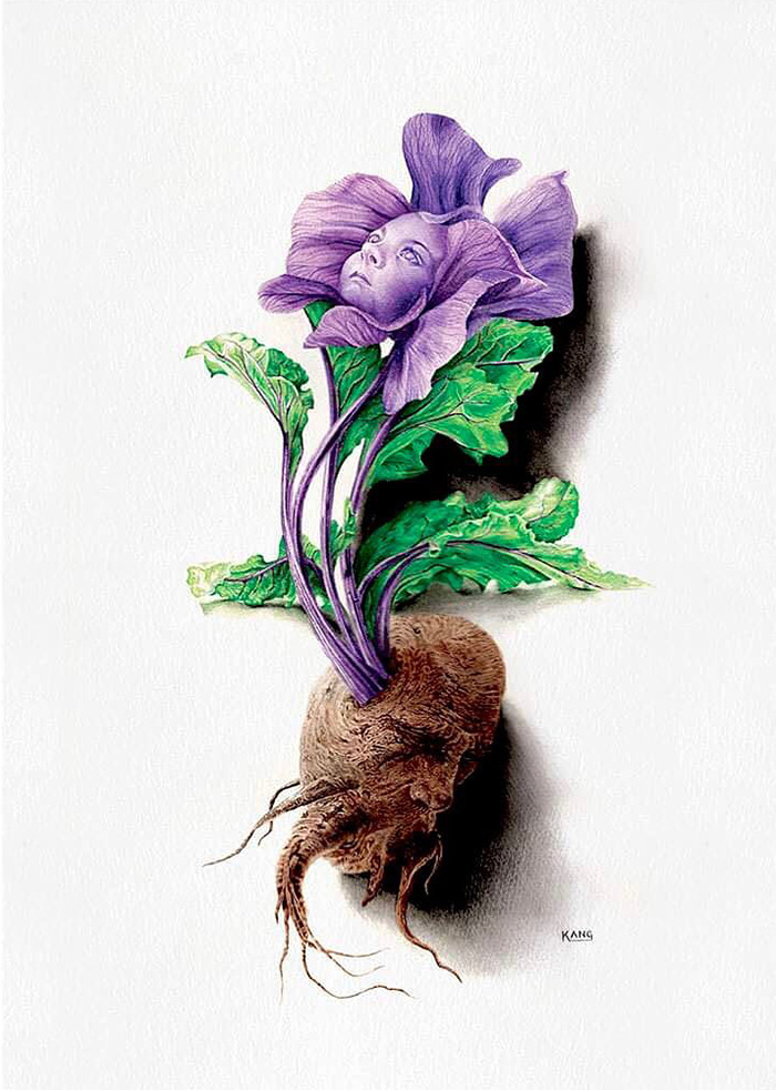 Surreal painting of purple flower