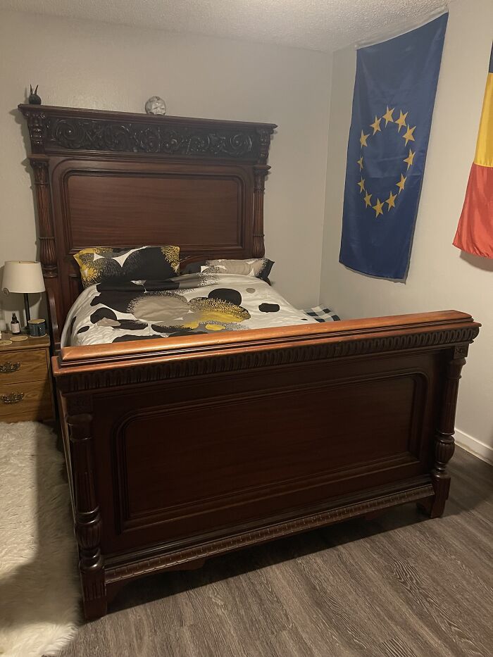 My Bed Hand Carved Out Of Brazilian Mahogany In The 1860s. My Friends Hate It When I Move, Because That Thing Is Heavy