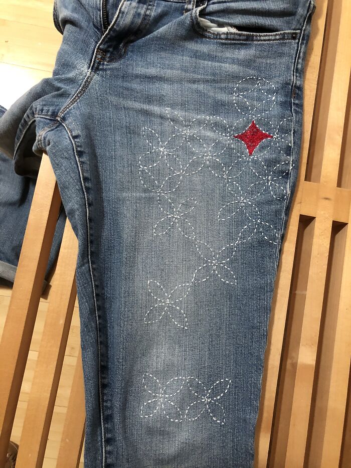 Sashiko And Boro - Visible Mending. Just When Jeans Get To The Perfect Stage Of Being Soft And Perfect - You Get A Blowout. Not Me. I Fix'em