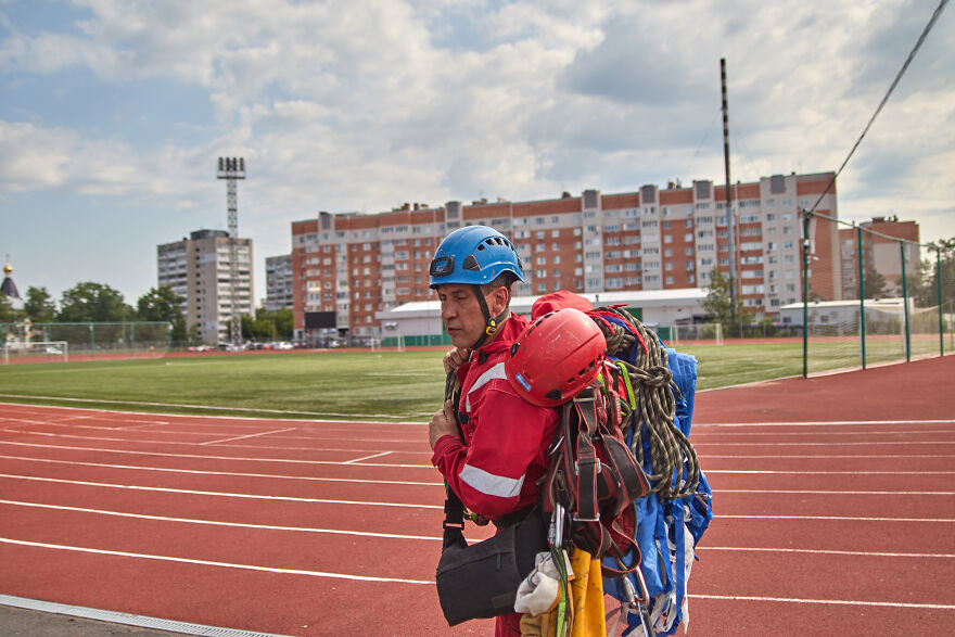 Installation Of The Flag At The Sports Stadium